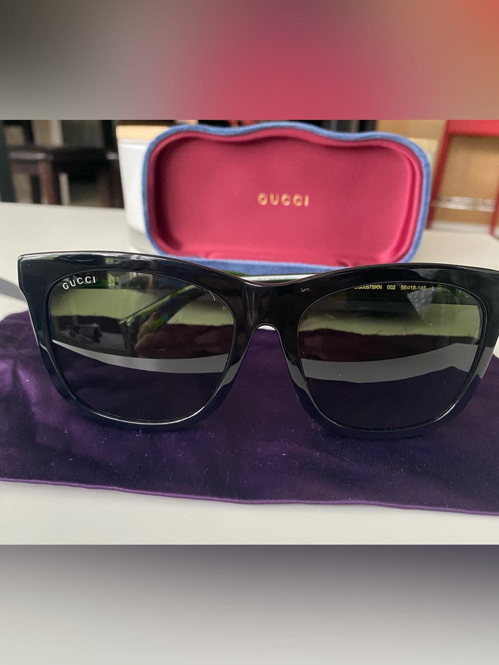 Gucci Black Sunglasses with Purple Case and Pouch